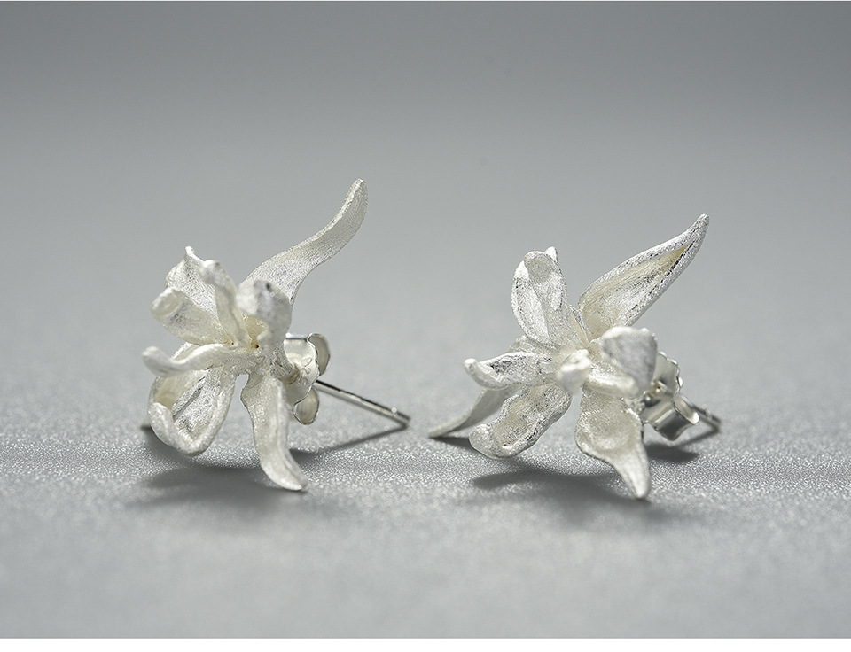 Flower Pattern Women'S Gender Chinoiserie, Pastoral Style 1 Pair 925 Sterling Silver Flower Ear Studs