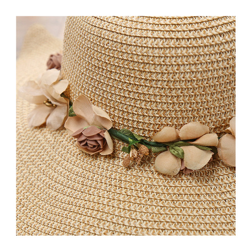  new Korean style women's hat big wave flower sun hat beach outdoor sun hat sun protection straw hat