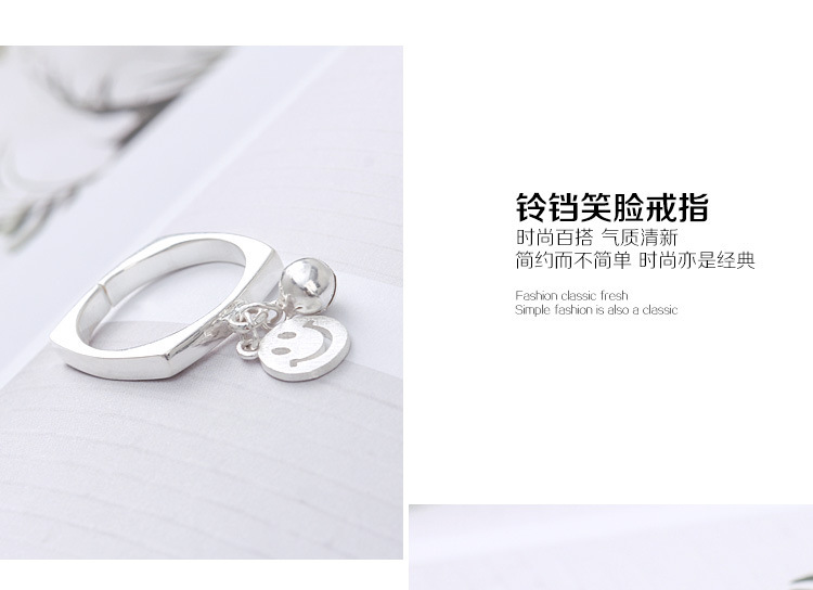 Korean Bell Smiley Pendent S925 Sterling Silver Ring display picture 10