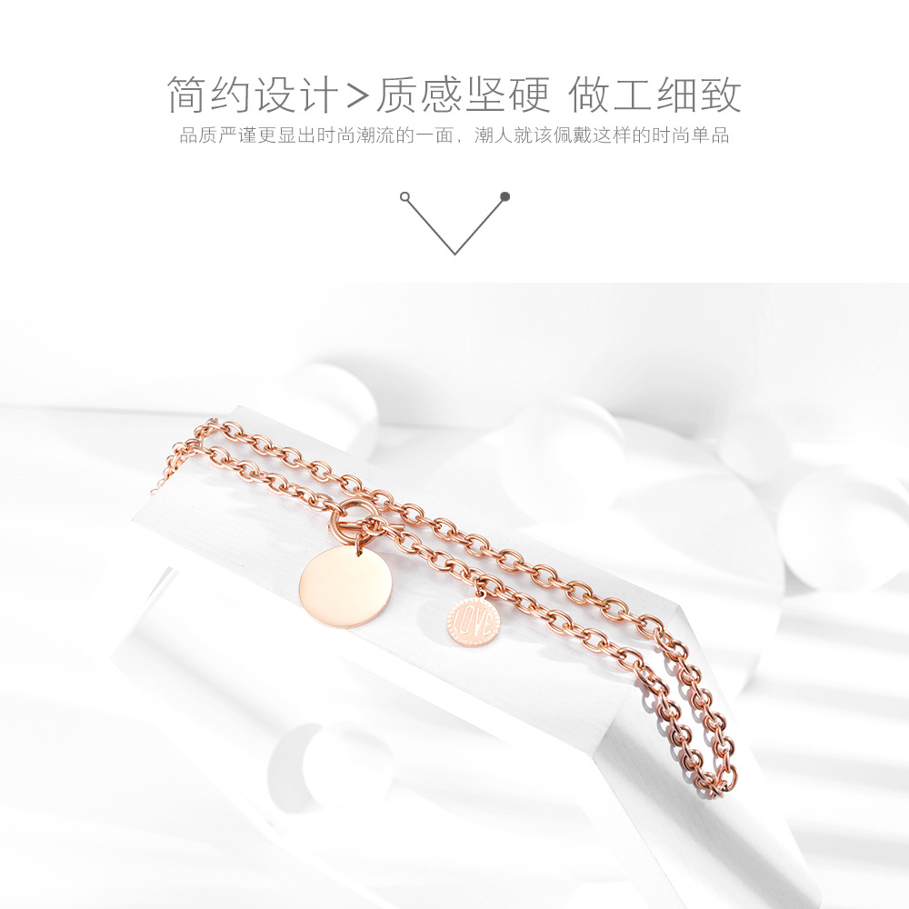 Korean New Popular Love Round Pendant Clavicle Chain T-shaped Buckle Stainless Steel Necklace Wholesale display picture 3