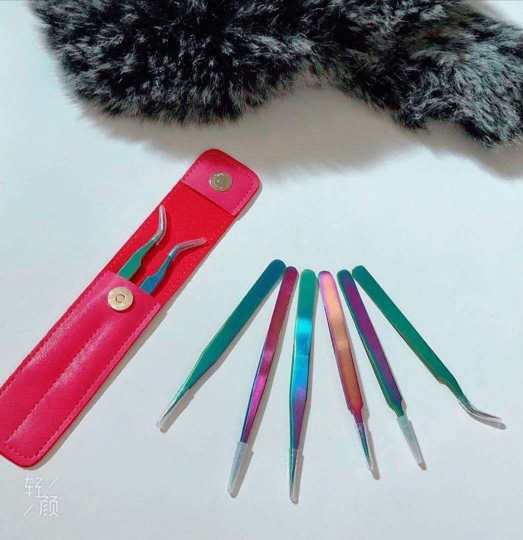 厂家批发不锈钢镊子套装防静电美甲彩色睫毛镊子专用工具加厚镊子