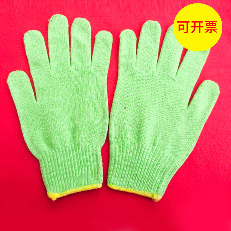 厂家批发耐用工业劳保手套 10针绿色棉纱白点胶手套批发