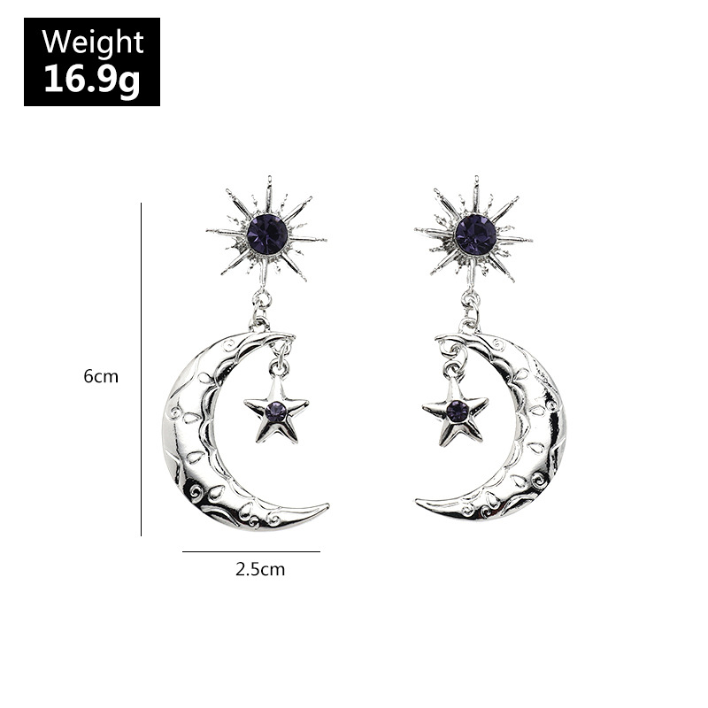 Creative Diamond Star Moon Earrings display picture 2