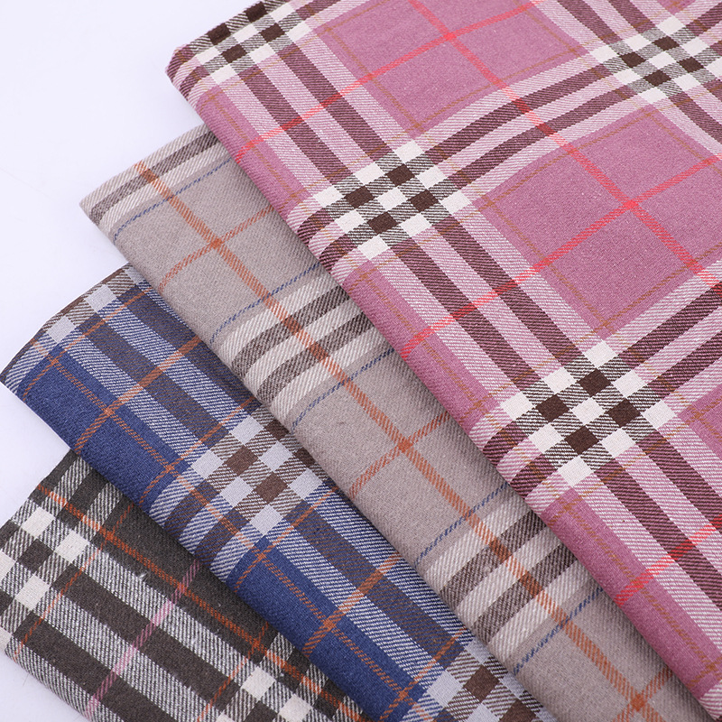 直壹现货批发 21S棉磨毛色织斜纹格子布 衬衫连衣裙男女童装料