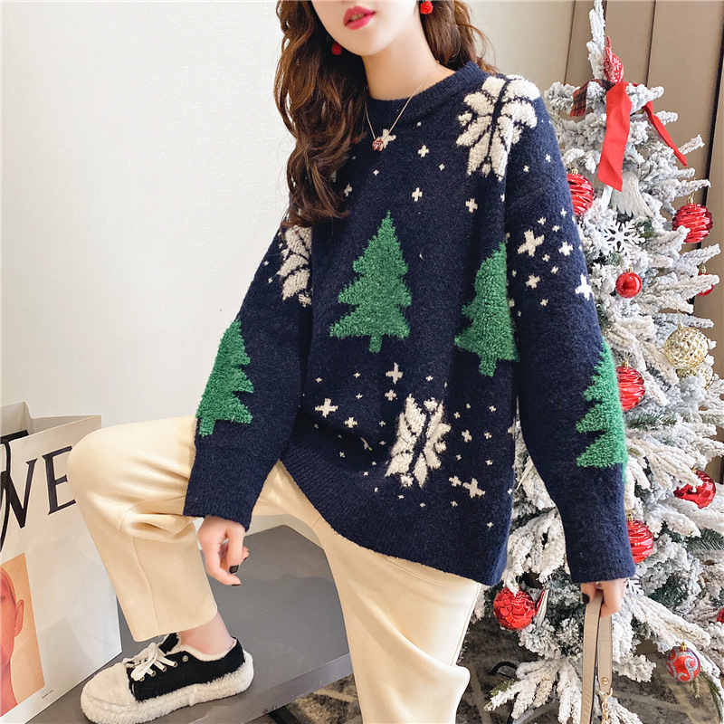 Suéter Navideño Rojo Grueso para Mujer, Jersey, Otoño-Invierno 2024, Nuevo Estilo Moderno, Súper Popular, Holgado y Casual