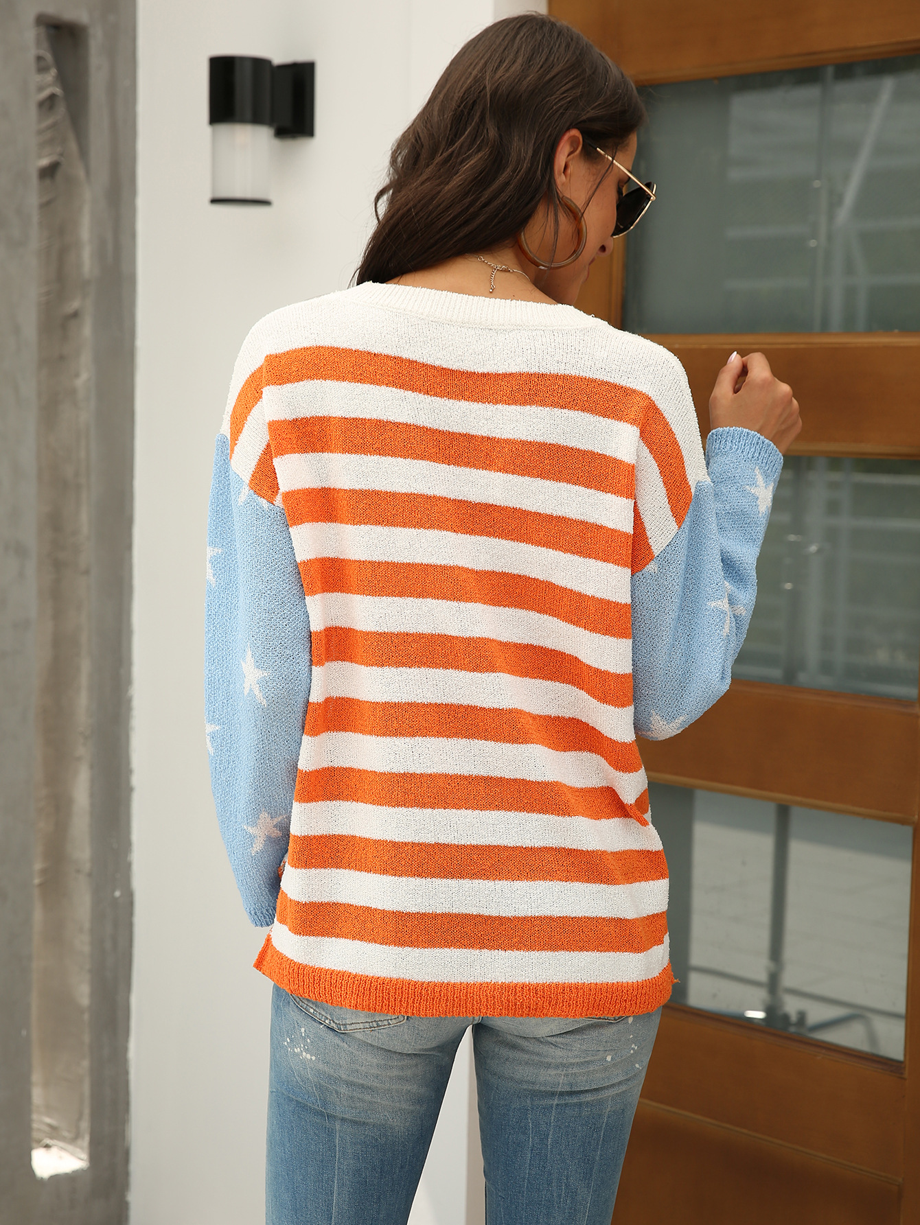 casual striped color-blocking American flag sweater nihaostyles wholesale clothing NSMMY83160