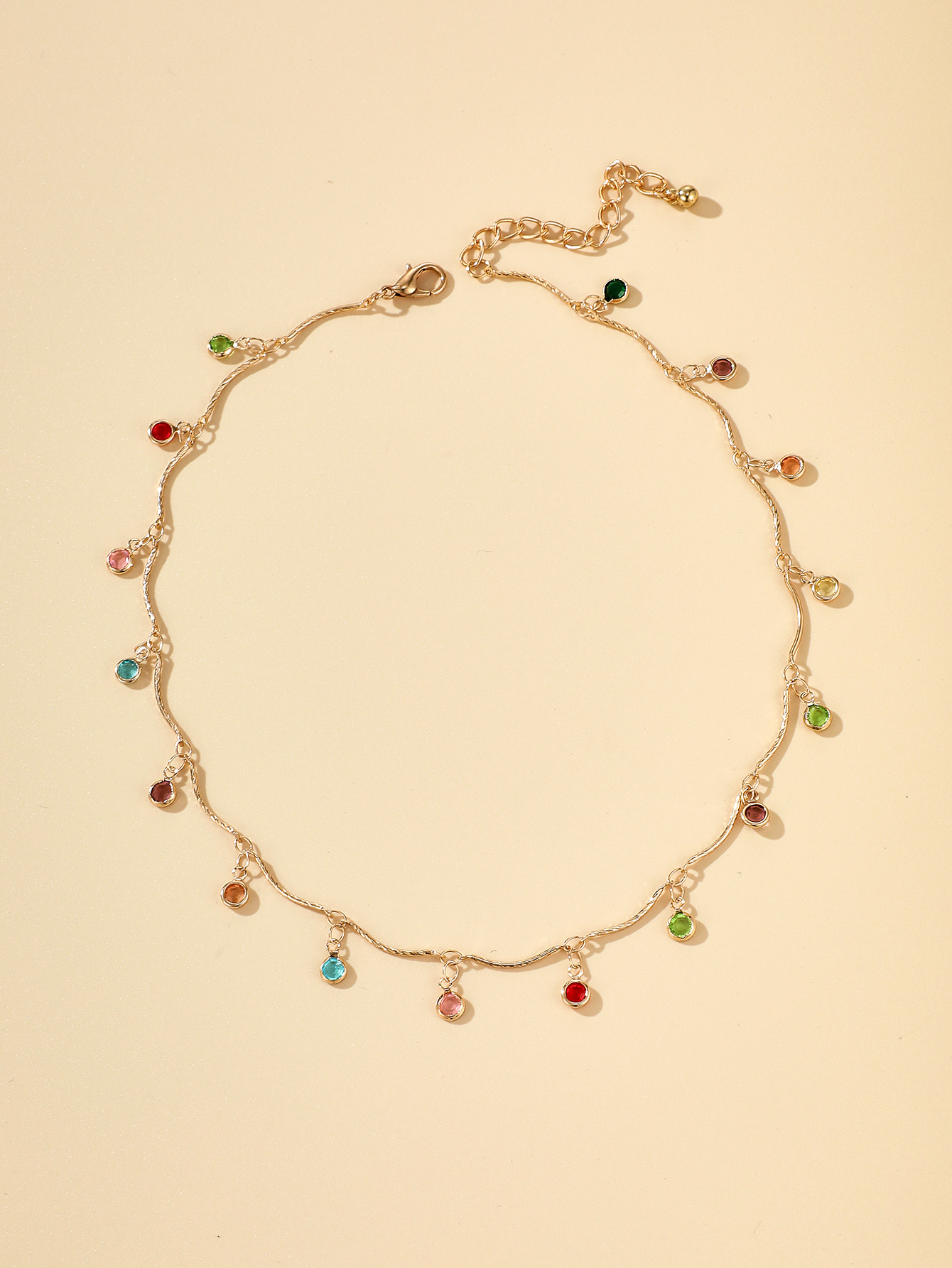 Water Droplets Pattern New Colorful Round Bead Tassel Candy Color Necklace Simple Inlaid Diamond Necklace Wholesale Nihaojewelry
