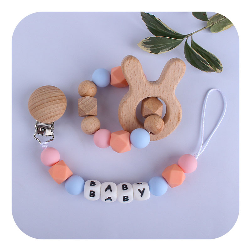 Bebé DIY creativo haya Animal de la historieta juguete mordedor pulsera nuevo gato cuentas silicona teether stick teether
