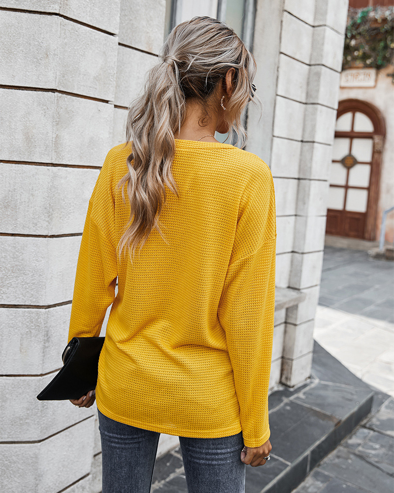 simple solid color V-neck blouse  NSDY28134