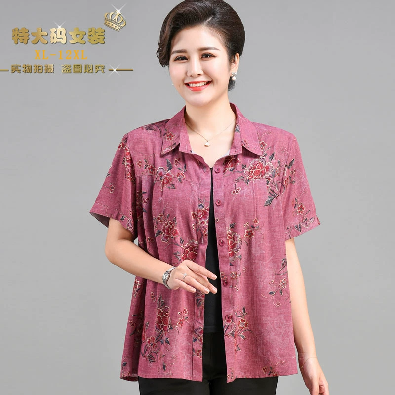 Кардиган с рукавами до локтя, новый летний топ для среднего и пожилого возраста, толстый кардиган с семью рукавами и принтом, толстая рубашка, пряжа особого размера 12XL