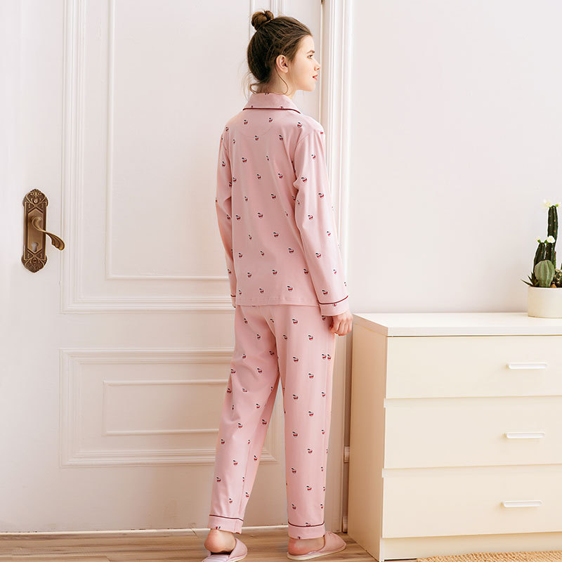 Pijamas de las mujeres primavera y otoño manga larga 100% algodón desgaste más tamaño lindo estudiante traje invierno cardigan