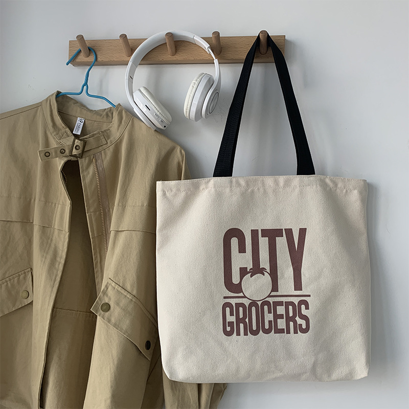 Nueva celebridad de Internet gran capacidad bolsa de lona hombro femenino estilo japonés ulzzang simple carta estudiante bolsa de tela femenina ins image 6
