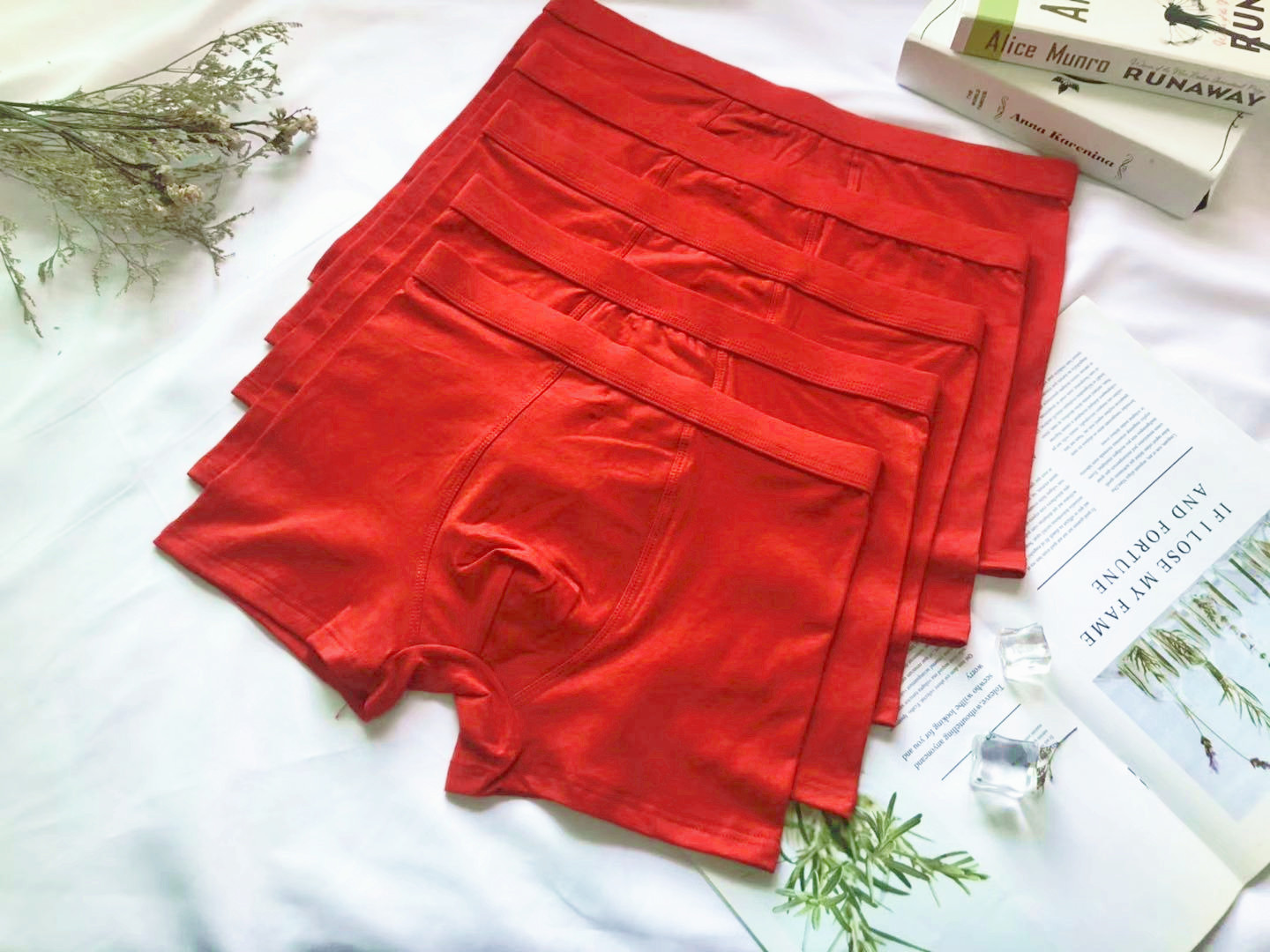 新款本命年大紅3D男士內褲 純棉男士平角褲 高檔時尚寬邊內褲多碼