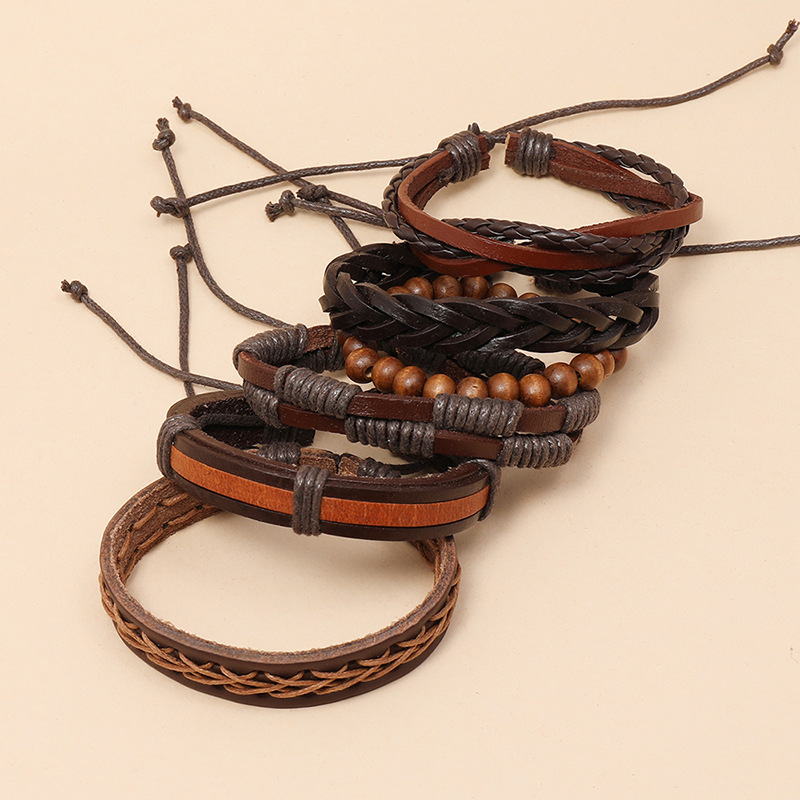 Retro  braided brown  leather bracelet