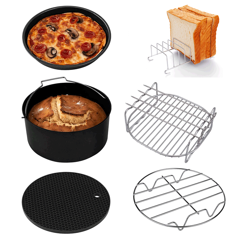 Factory Original 7-inch Air Fryer Accessories 6-piece Set Cross-border Baking Basket Pizza Pan Use 3.7-5.8qt