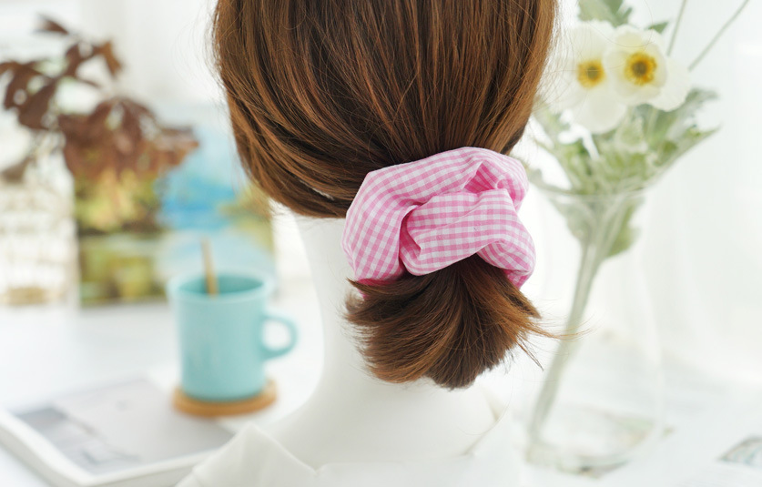 الكورية منقوشة نسيج القطن واسعة الحواف الشعر Scrunchies display picture 3