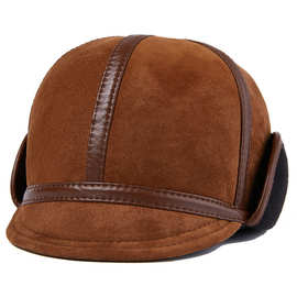 Y707休闲真皮帽子男士中老年冬季羊皮加毛保暖厚时尚帽户外
