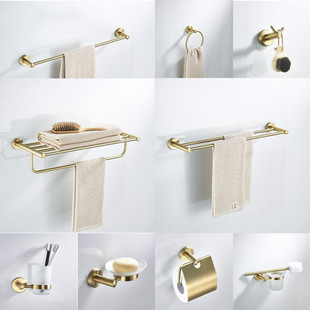 Cross-border Stainless Steel Towel Rack Bathroom Nordic Wire-drawing Gold Single-rod Toilet Paper Holder Towel Ring Bathroom Pendant suit