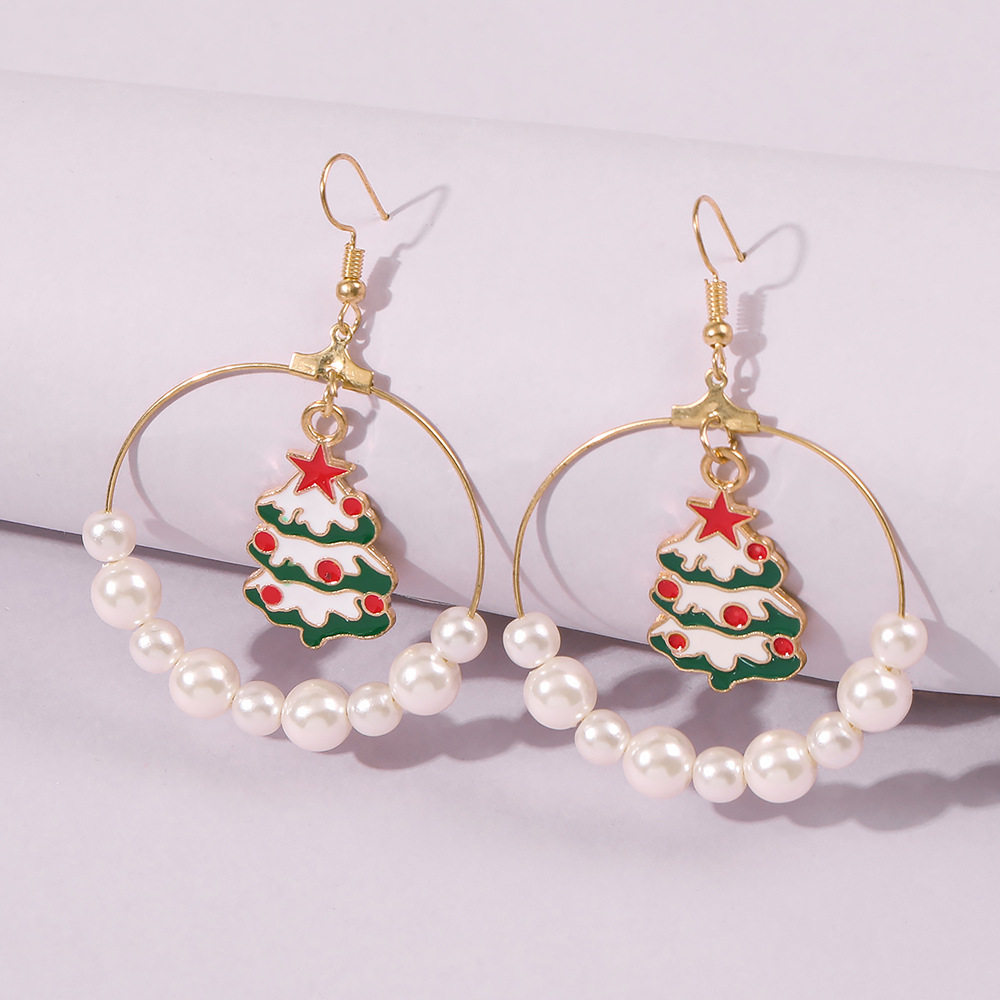 Exaggerated Large Circle Size Pearl Pearl Christmas Tree Elk Earrings For Women Hot Sale display picture 15