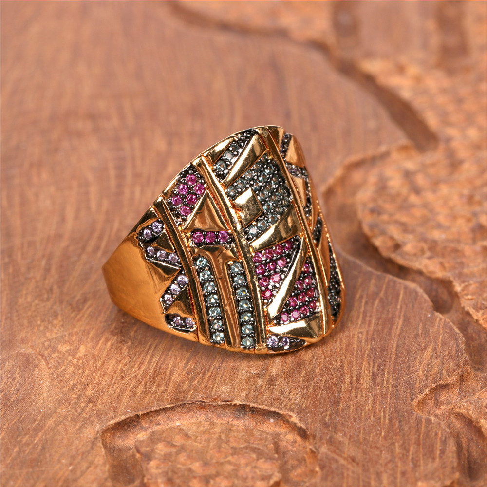 New Ring Colorful Tribal Golden Yellow Fashion Design Sense Index Finger Ring Wholesale Nihaojewelry display picture 5