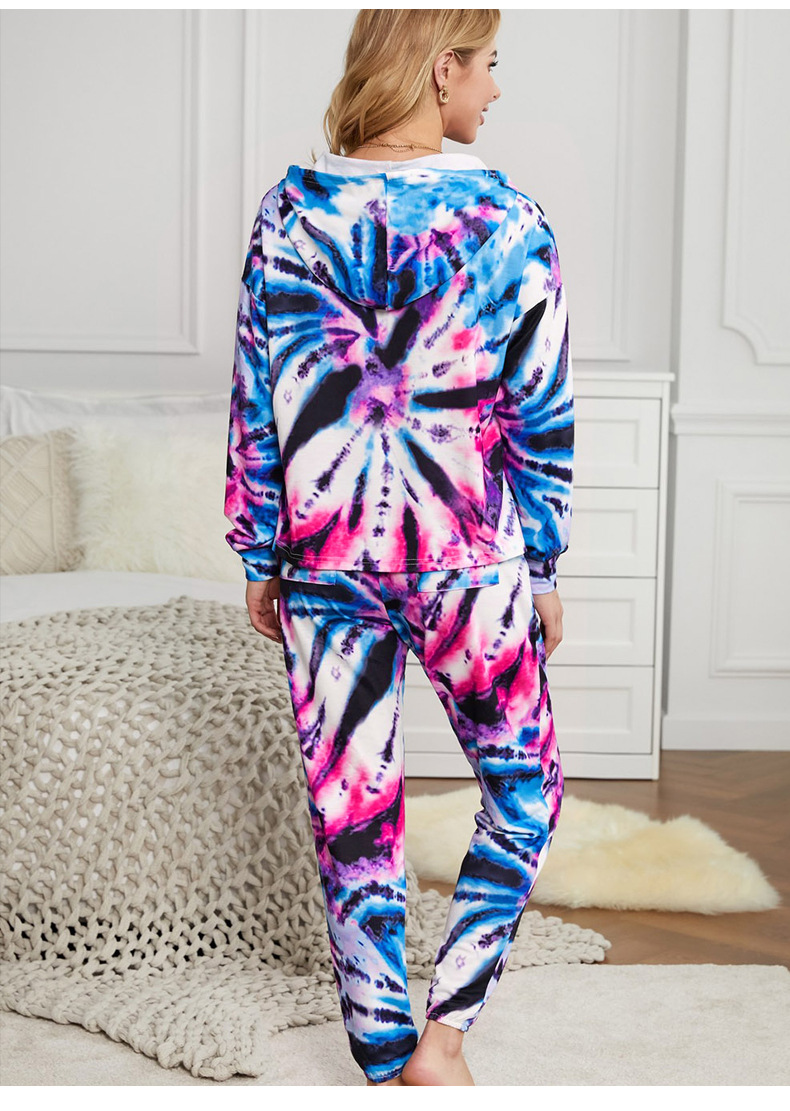 tie-dye gradient long-sleeved hooded top and trousers set nihaostyles clothing wholesale NSMDS88923