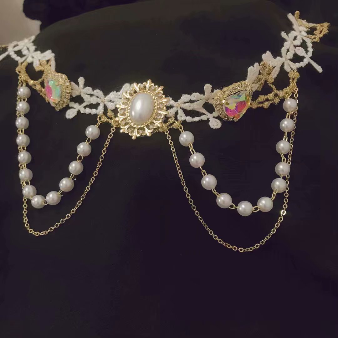 Designer Stijl Lolita Zeemeermin Concubine AB Fantasy Kleurrijke Stof Wit Gepaarde Liefde Parel Ketting Licht Luxe en Luxe Accessoires_voghion.com
