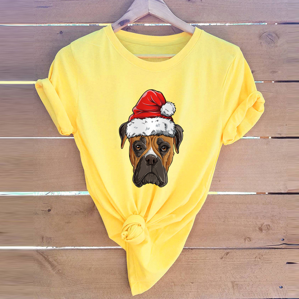 camiseta de manga corta top femenino Perrito Feliz Navidad NSSN4166