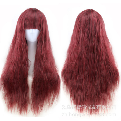 Full bangs, corn perm, long wig cover, instant noodle roll, air bangs, simulated fluffy wig head cover, whole top can be wholesaled