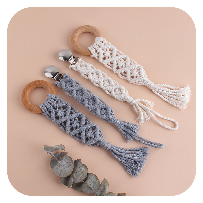 Popular plana pezón clip de haya anillo de juguete de los niños DIY bebé creativo hecho a mano tejido pezón cadena traje