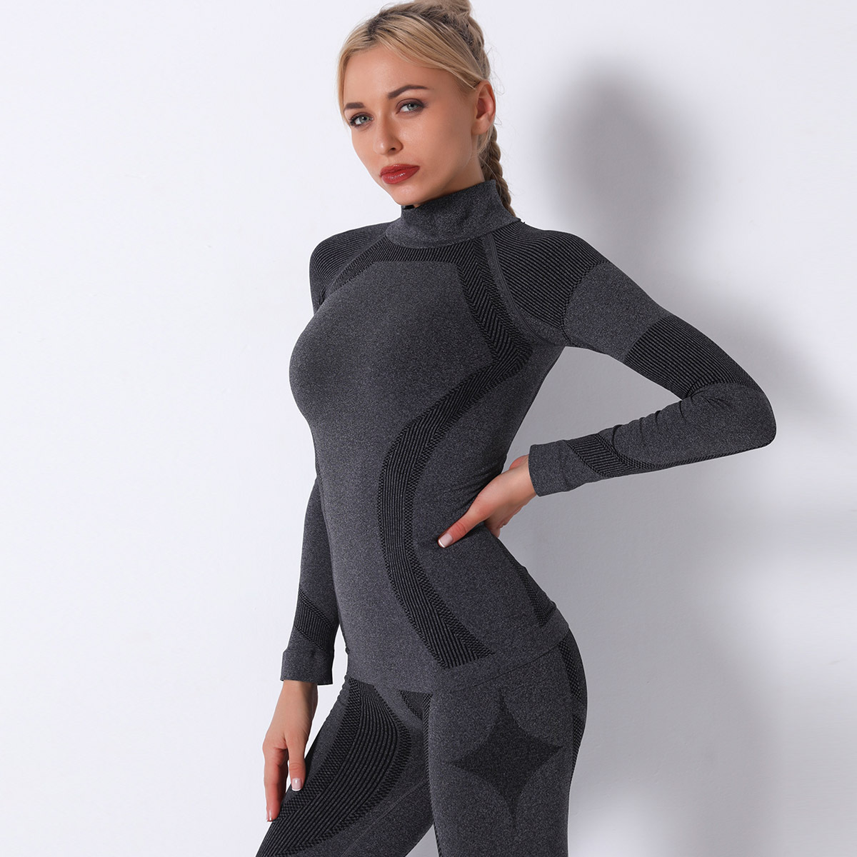 seamless knitted high-neck long-sleeved yoga clothes  NSLX12873