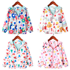 秋上新 20新款兒童女童外套歐美時尚滿印塗鴉花朵動物連帽衫 