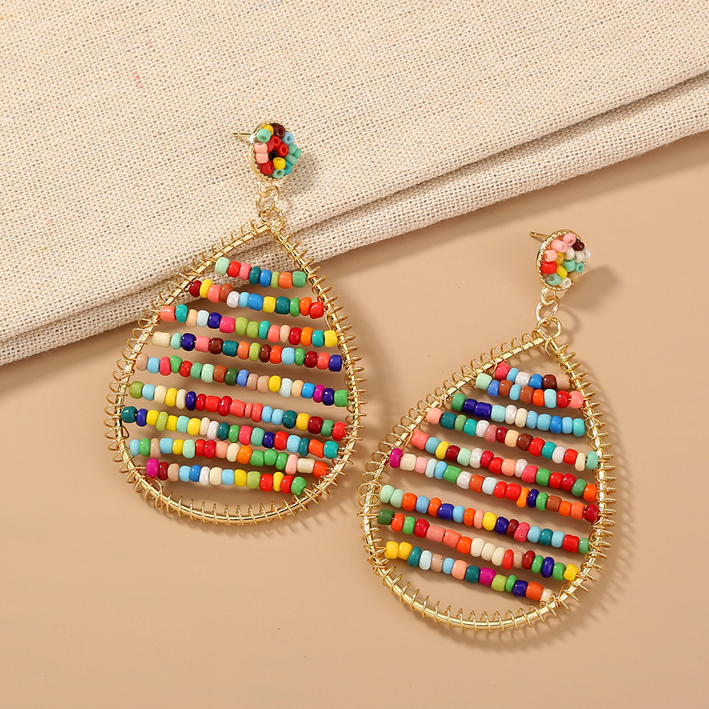 Bohemian Multi-color Beads Drop-shaped Pendant Exaggerated Alloy Earrings display picture 3