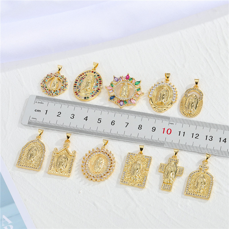 vintage Virgin Mary pendant rhinestone zircon necklace