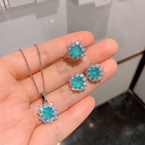 Zhuang Sheng Sheng Jewelry International Fashion Influencer Live Stream Hot Selling Classic Color Gem Paraiaba Style Synthetic Jewelry Set