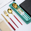 Handheld set for elementary school students, tableware stainless steel, fork, storage system, 3 piece set