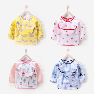 宝宝罩衣春秋纯棉薄款反穿倒褂吃饭防水围兜男童长袖围裙防脏护衣