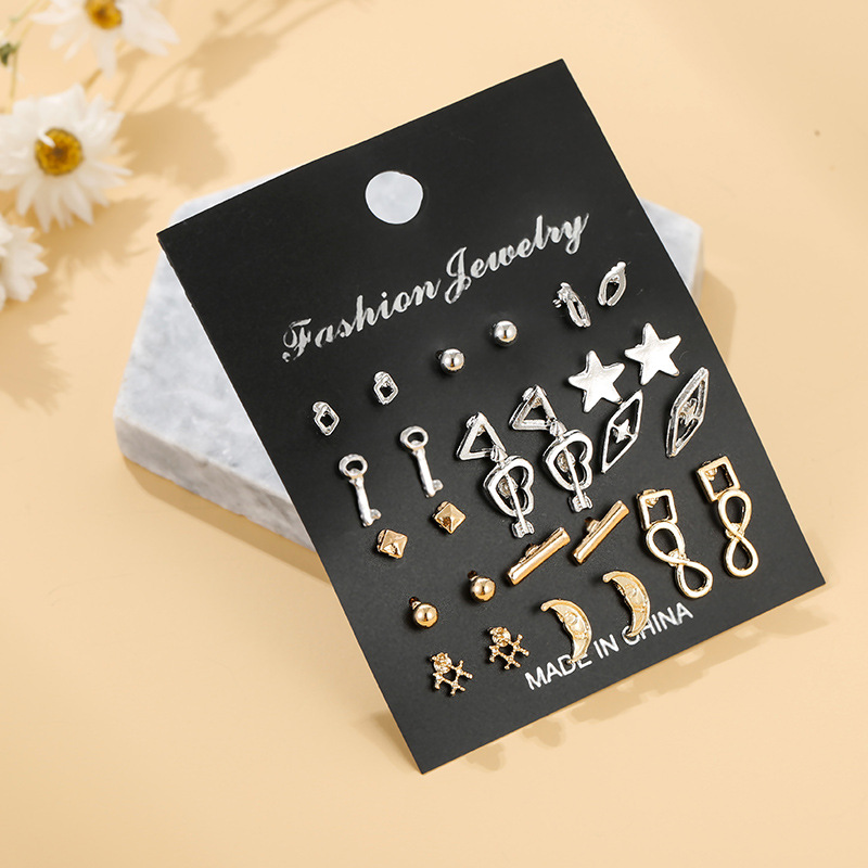 Earrings Creative Exaggerated Star Moon Earrings Set 15 Pairs Of Earrings Wholesale Nihaojewelry display picture 10