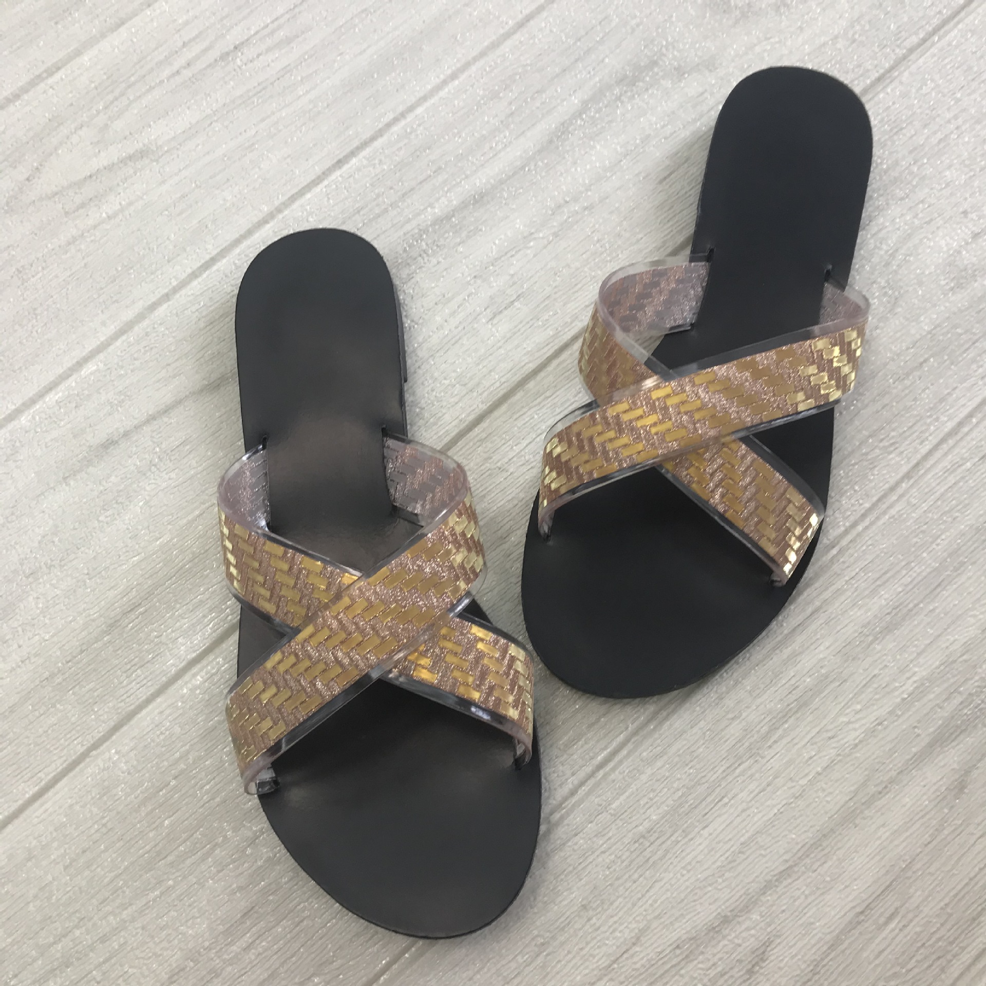 Summer sparkly sequin flat cross-strap slipper sandals everything beach shoes_voghion.com