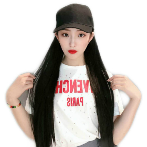 The same style of Kuaishou hat and wig integrated female Internet celebrity black long straight hair chemical fiber headgear manufacturer wholesale agent