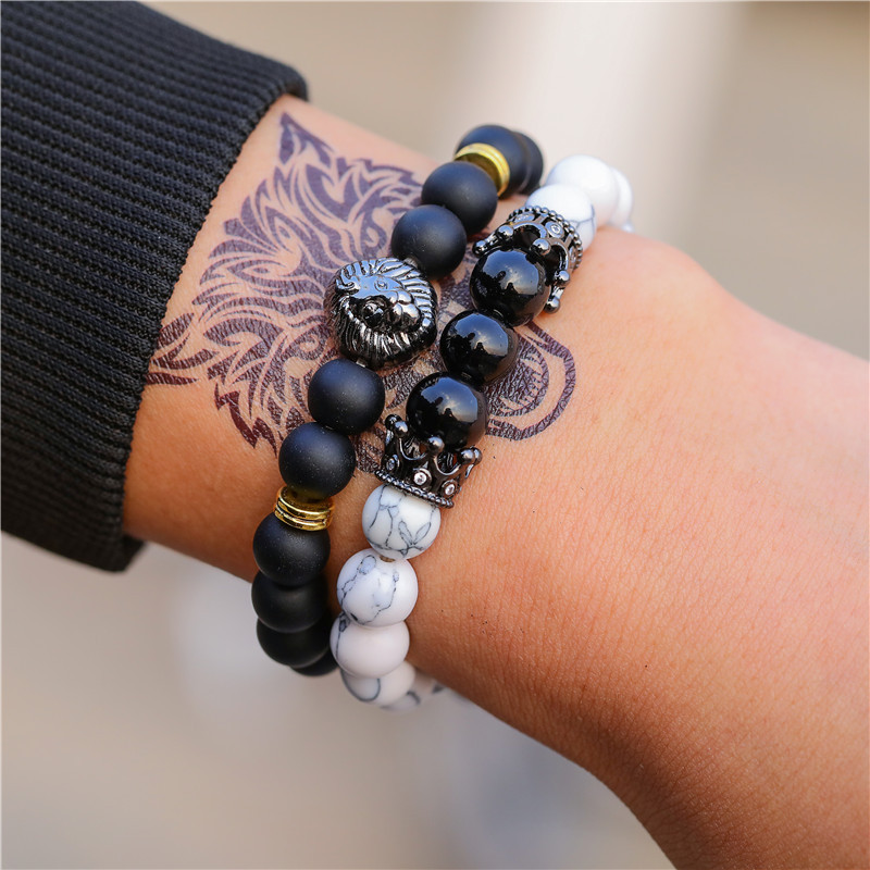 New Fashion Frosted White Turquoise Zircon Crown Lion Head Bracelet Wholesale display picture 4