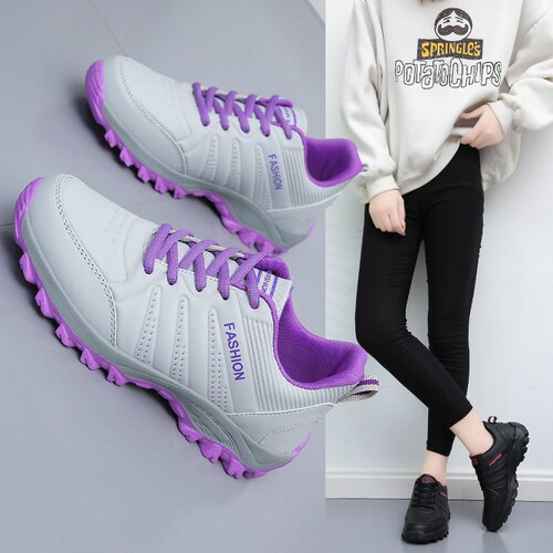 Flat women's shoes, autumn and winter leather sneakers, women's versatile outdoor running shoes, women's casual shoes, lightweight travel shoes