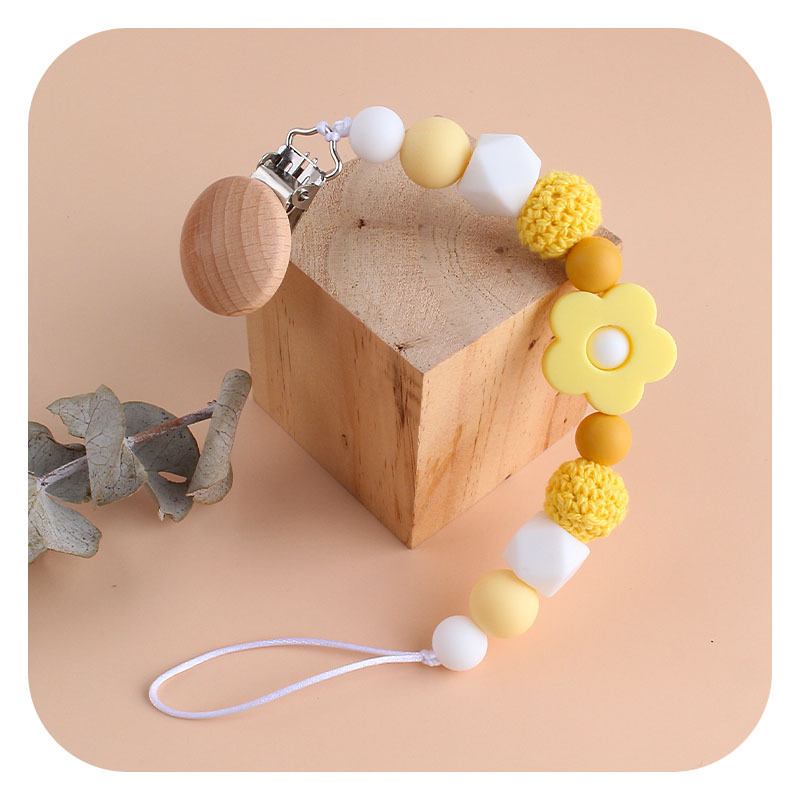 Nuevo bebé haya chupete clip bebé creativo calmante cuentas de silicona Rosa mordedor Cadena de chupete cadena anti-gota