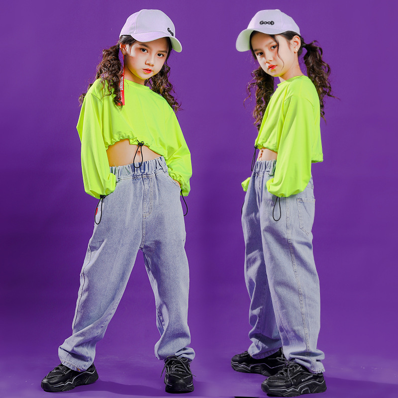 Girls jazz hiphop dance costumes children girl jazz hip hop  street dance oufits for kids children model catwalk singers dancers show dance wear