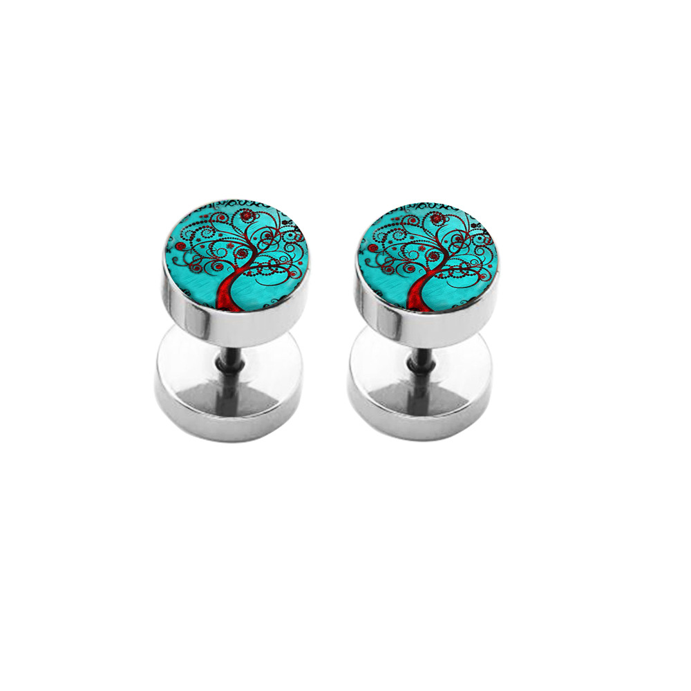 Korean Fashion Titanium Steel Pure Round Barbell Dumbbell Earrings Love Flower Design for Men and Women detail image 11