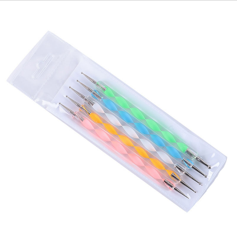 Herramientas de uñas al por mayor punto pluma varilla espiral punto flor aguja punto taladro pluma gancho flor doble cabeza Polka Dot cepillo 5 sets