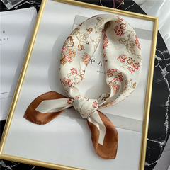 Elegant Flower Silk Scarf for Women - Autumn/Winter Neck Protection Scarf - Simulated Silk Scarf - 70cm Small Square Scarf - Chinese Style Street Style Hair Tying Scarf