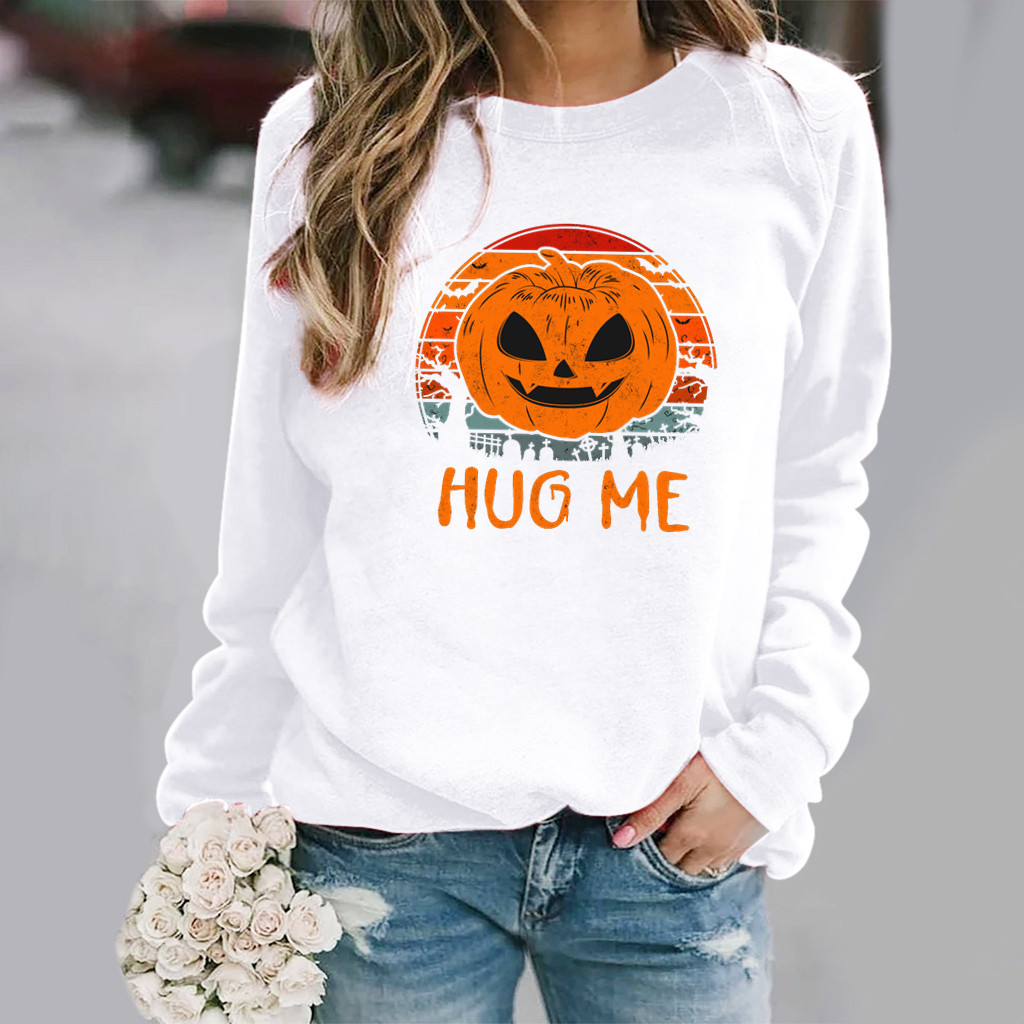Roupas femininas com estampa de Halloween, moletom feminino de manga comprida e gola redonda_voghion.com