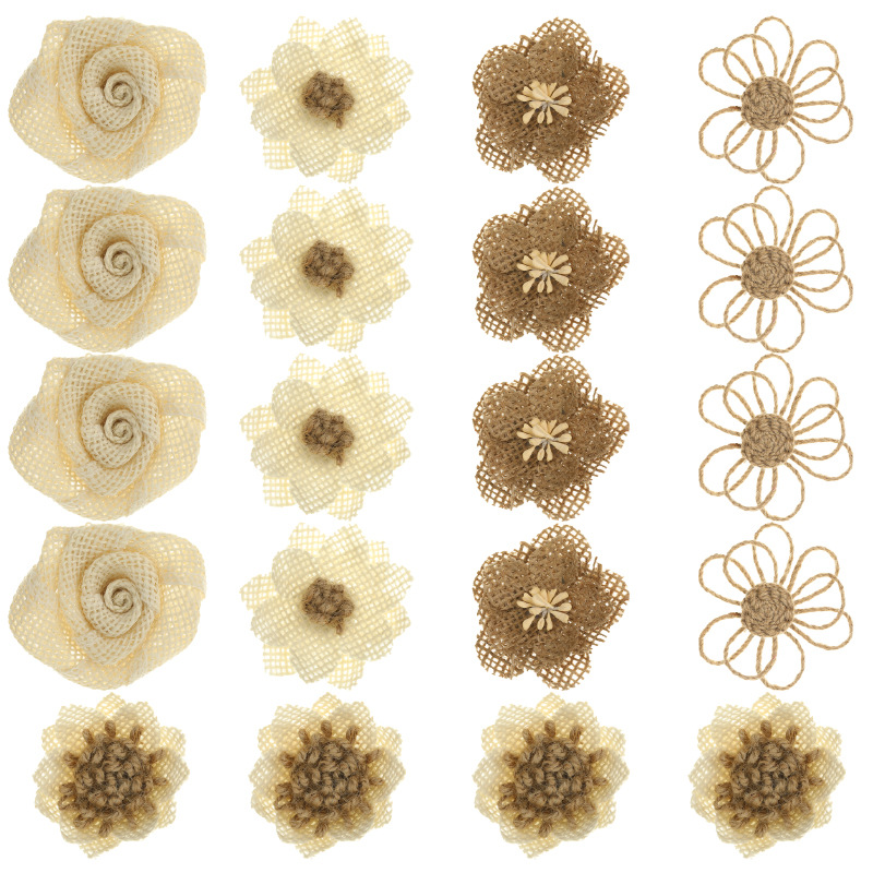 En stock encaje arco Ropa Accesorios paño Flor de lino hecho a mano DIY zapatos y sombreros decorativos Lino artesanía flor