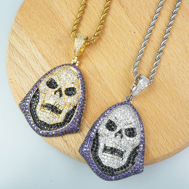 Skull pendant necklace men cool hip hop...