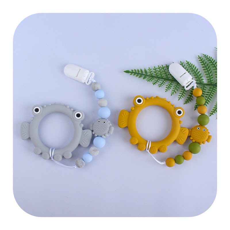 Nuevo pico chupete clip burbuja pescado cabeza grande silicona mordedor bebé silicona molar juguete mordedor chupete cadena
